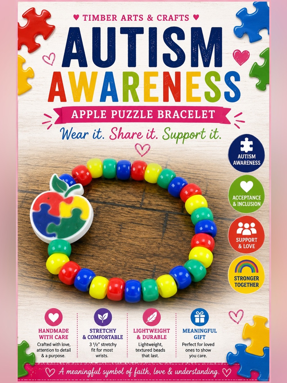 Autism Awareness Apple Puzzle Bracelet #13 #15
